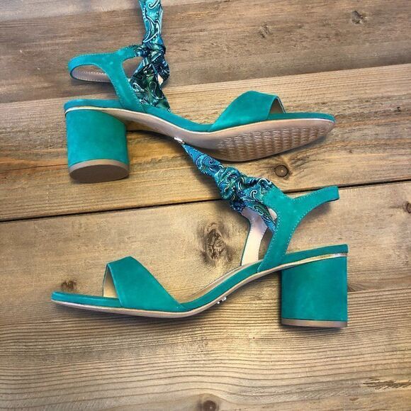 Anthropologie Vicenza Bandana Bow Emerald Heeled Sandals Size 40 NWT and Box - Picture 1 of 14